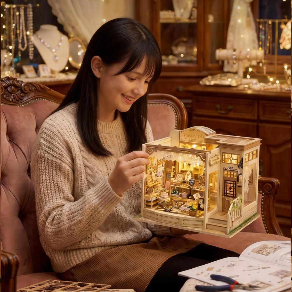 Pixie Curio Miniaturowy Domek Zestaw do Samodzielnego Montażu Drewniany 3D Skarby Luksusowa Biżuteria Kompatybilny z Dotykiem Skala Tradycyjny Nowy Połączenie Kolorów DIY Luksusowy Relaksujący