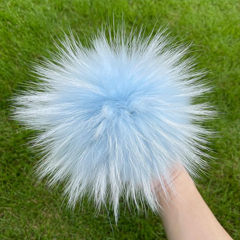 13 15 cm DIY Naturfarbe Echte Waschbärfell Pompons Für Taschen Gestrickte Mütze Hüte Echtes Fuchs Fell Pompon