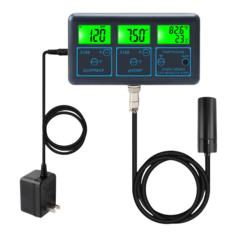 WiFi 7 in 1 Water Quality Monitor PH ORP EC PPM CFR Humidity Temperature Water Quality Test Gauge Water Tester for Swimming Pool