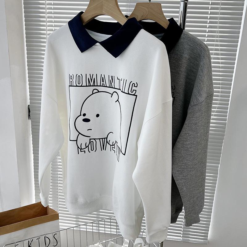 

Women s Spring Cute Bear Polo Collar Sweatshirt - Loose Korean Style Jacket for a Youthful Look XL [130-150 jin]