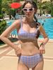 2026 Korean Style Girls' Two-Piece Swimsuit – Fresh Plaid High-Waisted Tummy-Slimming Bikini for Spring Vacations