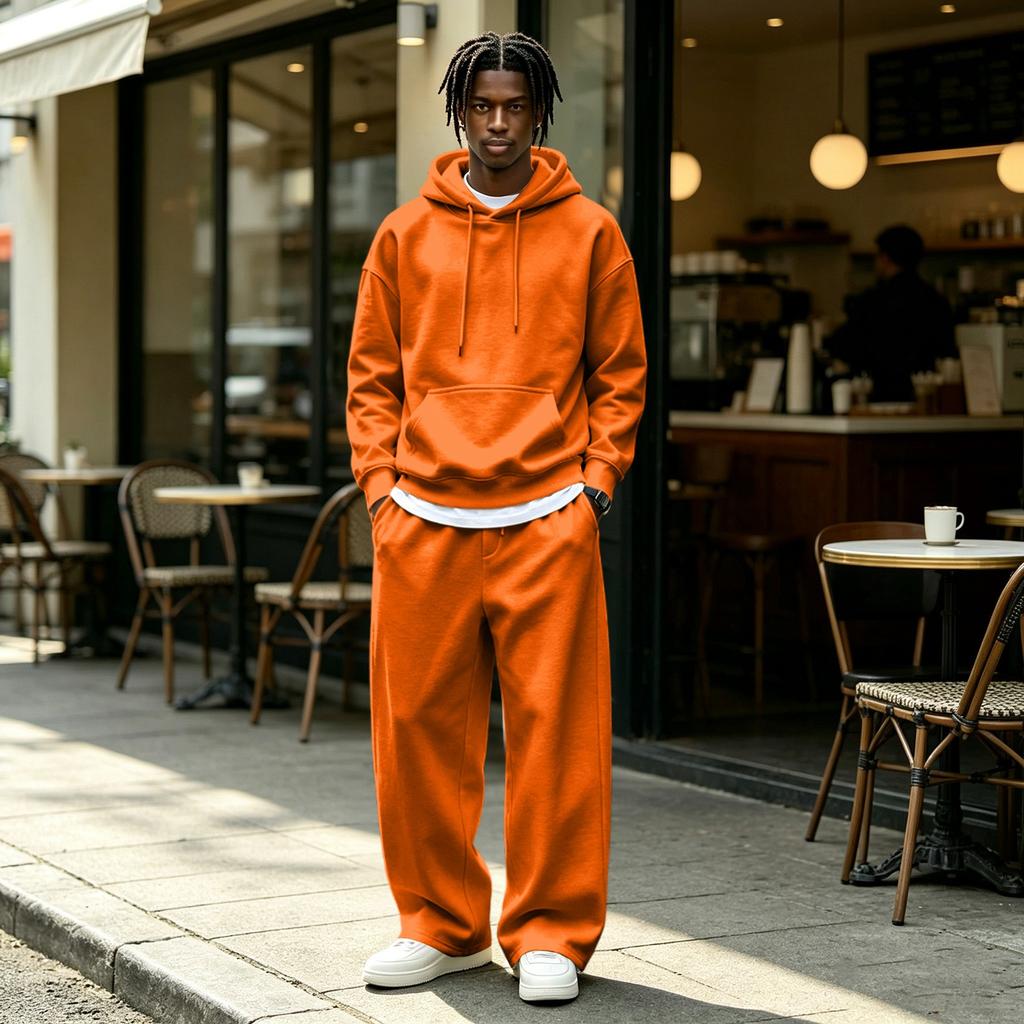 Men's Casual Tracksuit 2 Piece Outfit with Hoodie and Wide Leg Pants Loose Fit