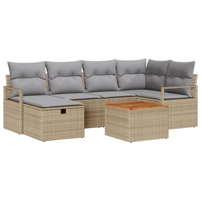Ensemble de Canapé de Jardin 7 Pièces avec Coussins Beige Poly Rattan, Canapé de Jardin 2 Places avec Coussins Beige Poly 3359539