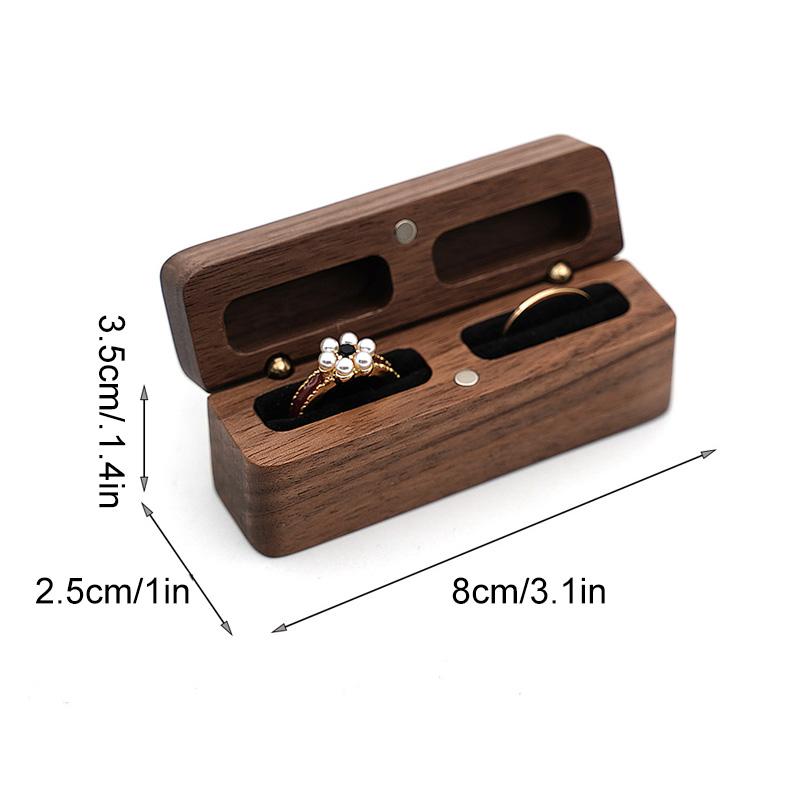 1PC Ring Earring Holder for Wedding Proposal Soft Lining Double Slot Walnut Wooden Romantic Ring Box Gift Display Packaging Case