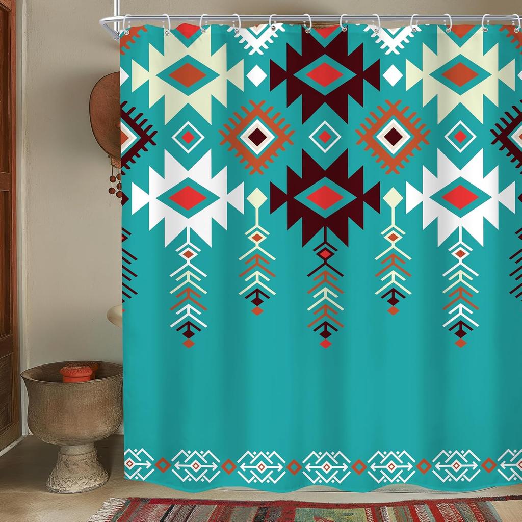 Black Aztec Western Shower Curtain for Bathroom Decor Abstract Boho Geometric Tribal Ethnic Retro American Brown Tan Simple