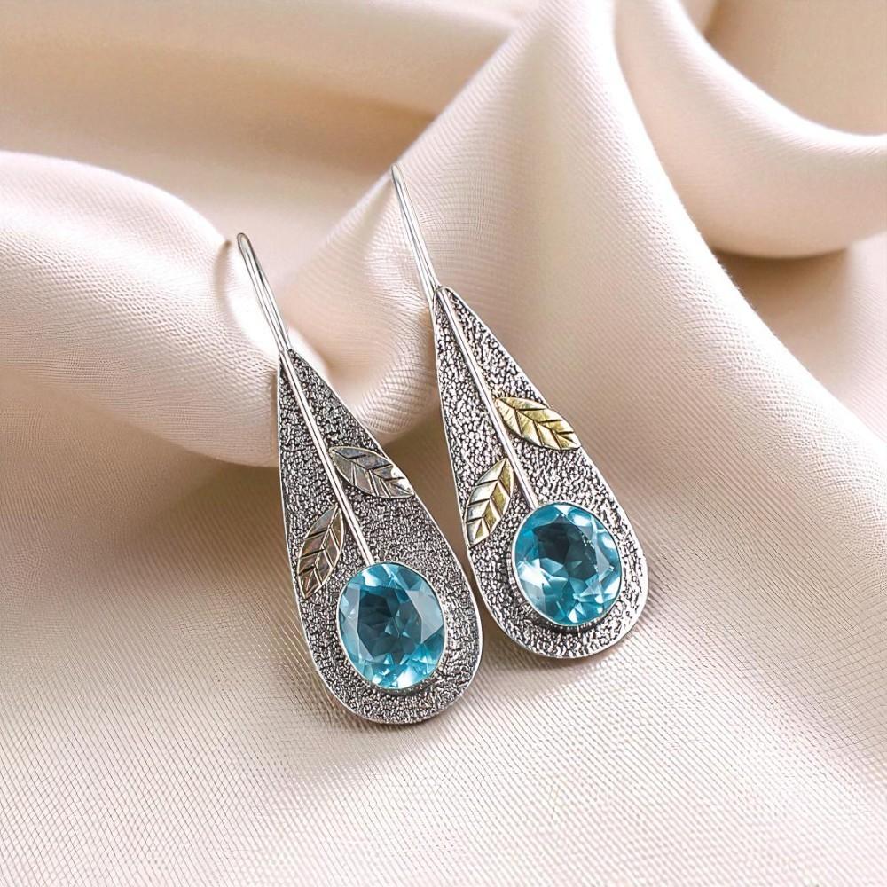 Sky Blue Topaz Gemstone 925 Sterling Silver Jewelry Handmade Drop Earrings 2.00" EE-72-8