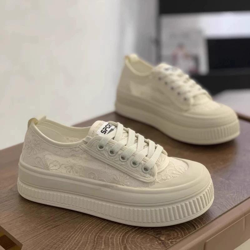 Lace Women's Summer Breathable Canvas Shoes Niche Design Casual Board Shoes White Shoes