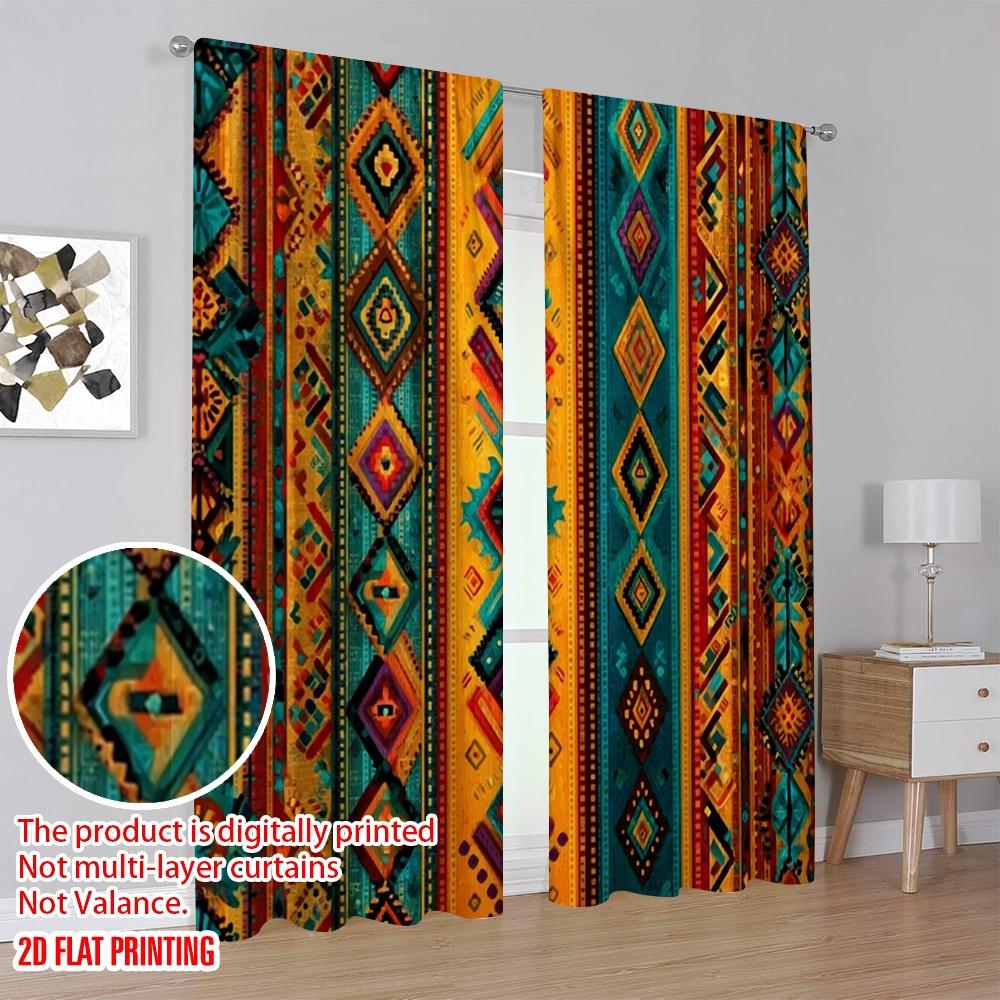 2D flat printing 2pcs Party Curtain African stripe Versatile Fabric Without Electricity Festive Curtains Perfect for New Year