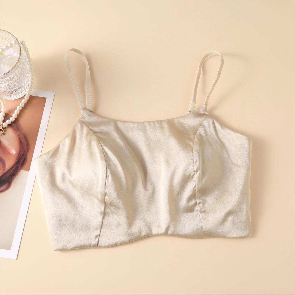 Soutien-gorge camisole sans bretelles en satin de soie mûrier sans armatures - Confortable, respirant et design élégant dans le dos pour femmes
