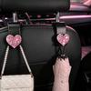 2Pcs Rhinestone Heart‑Shaped Car Headrest Hooks, Sparkly Storage Hanger for Handbag, Purse, Hat, Cute Women Car Interior Decor