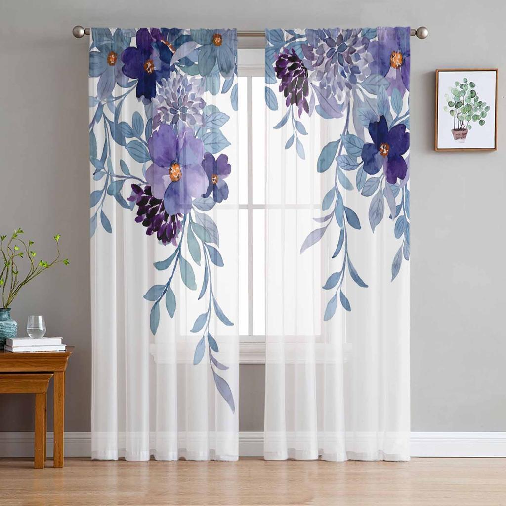 Countryside Plants Flowers Watercolors Bedroom Curtains Tulle Sheer Curtain Living Room Home Decor Voile Drapes