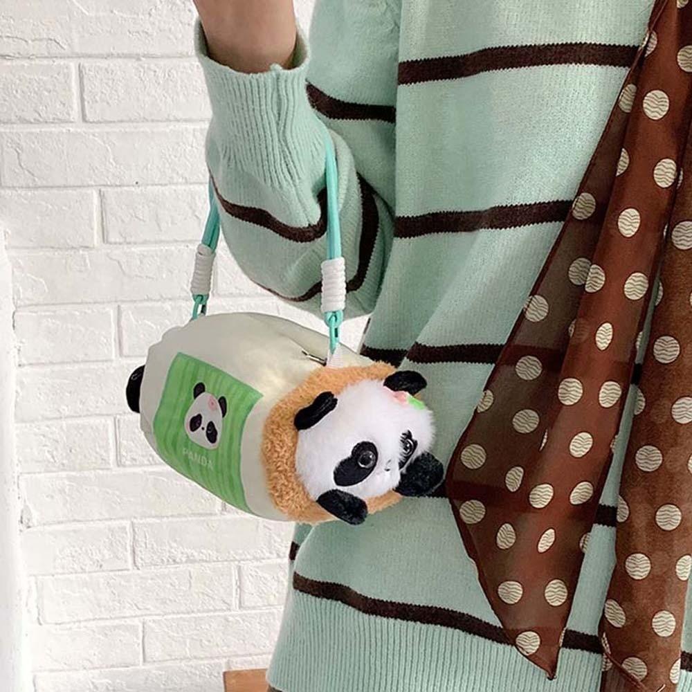 Cute Raccoon Shoulder Pouch Cartoon Golden Snub-nosed Monkey Bag Furry Panda Plush Handbag Girls