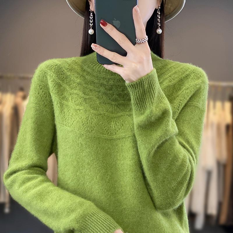 Women S Half High Neck Long Sleeve Knit Sweater Loose Fit Pullover Base Layer