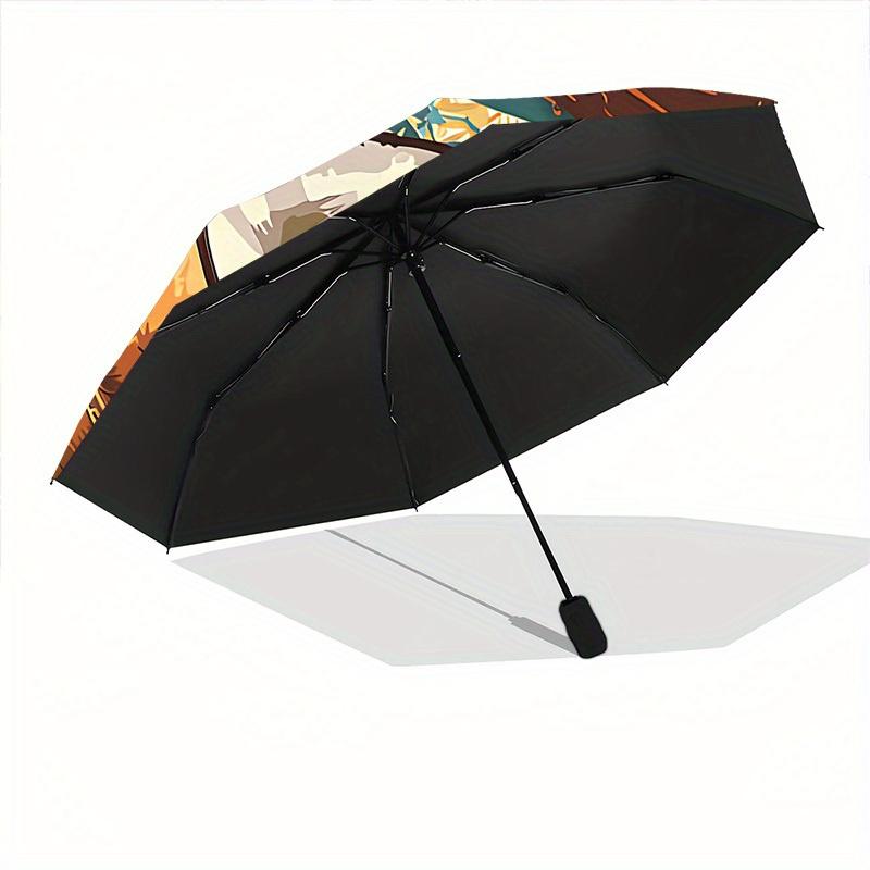 1pc Coconut Print Automatic Opening/Closing Folding Umbrella with 80 Ribs, Plastic Handle, Windproof Portable Sunshade Umbrella Halloween an
