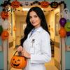 Cute Black Cat Id Card Reel Halloween Pumpkin Badge Reel, Retractable with 360 Degree Rotating Clip, Work for Nurses Acrylic Decorative ID Holder And