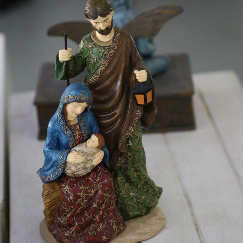 Vintage Holy Family Christmas Figurine Resins Nativity Scene Sculpture Holiday Tabletop Religious Decors Ornament Gift