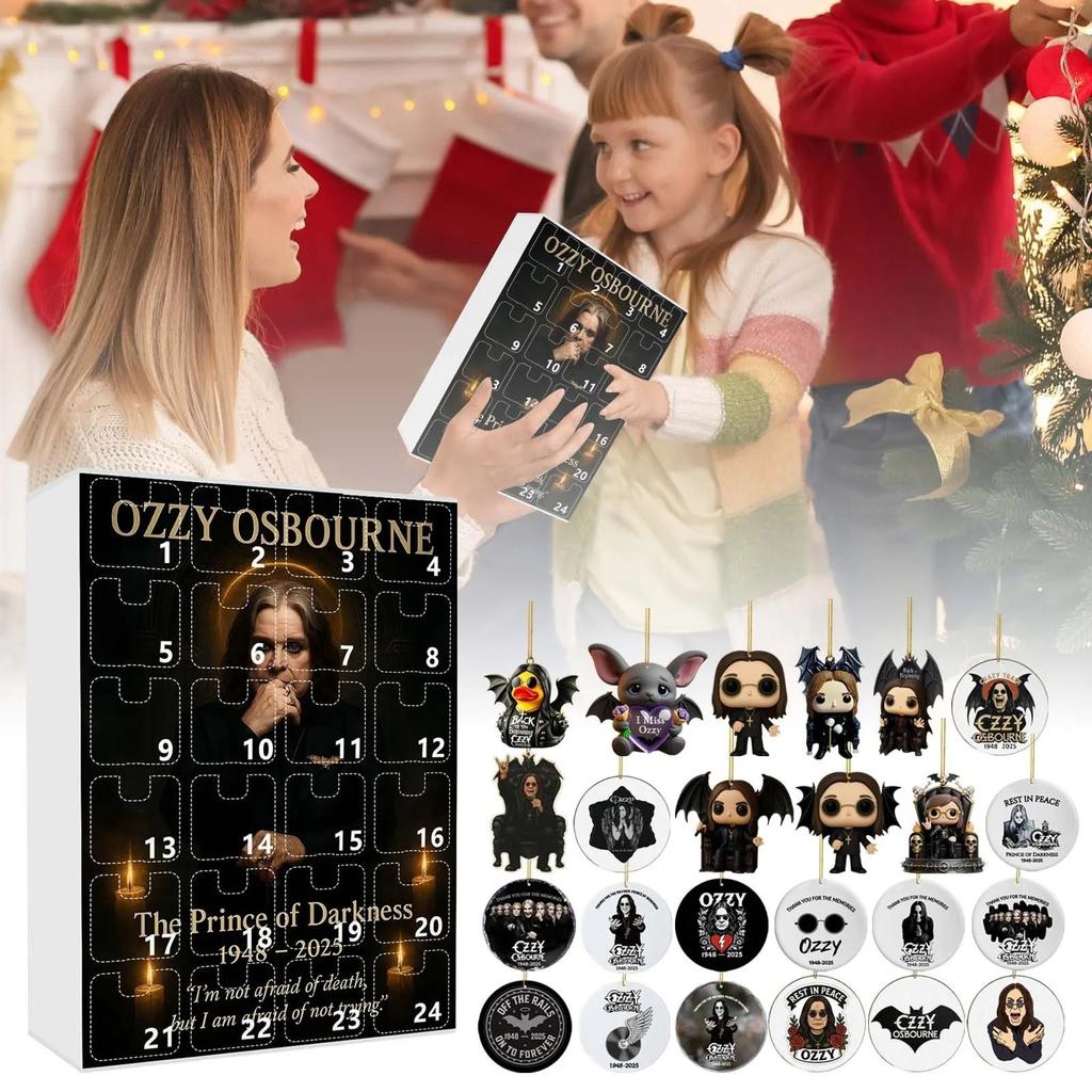 24 Days New Ozzy Osbourne Motorcycle Bell Advent Calendar Ozzy Osbourne 2D Acrylic Pendant Christmas Countdown Advent Calendar Gift