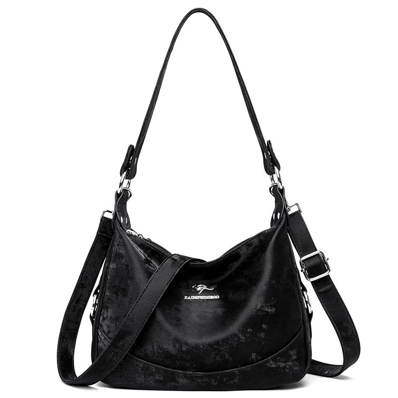 2-Layer Large Capacity Women'S Shoulder Bag New High Quality Soft Leather Female Crossbody Bags Simple Solid Color Girl Handbag Quality