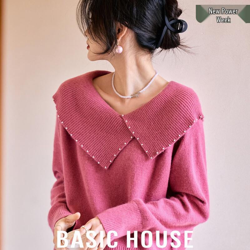 Basic House Women s V-Neck Beaded Sweater M