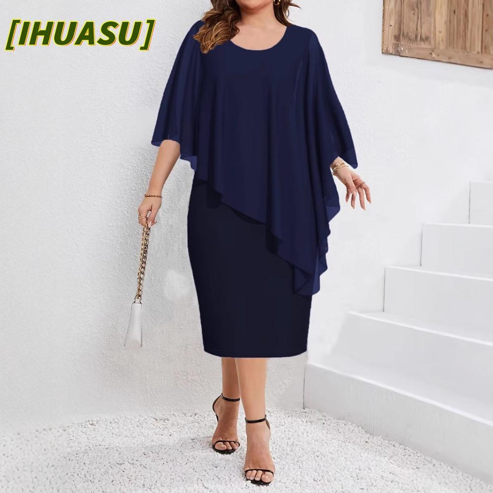 IHUASU Rochii Casual de Vară Primăvară Culoare Solidă Imprimeu Mânecă Scurtă Gât Rotund
