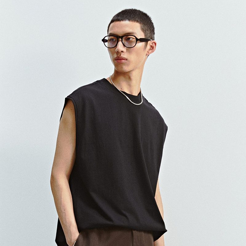 

Мужская майка HM 2025 Лето Новое поступление Свободный крой Американский Тяжелый хлопок Круглый вырез Без рукавов Топы 1288285 Black 165/84