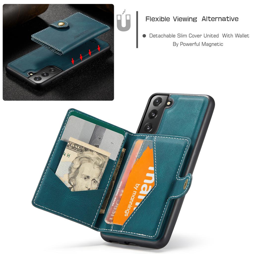 For Samsung Galaxy S22+ 5G Case JEEHOOD J01 Retro Leather Phone Back Cover with Detachable Magnetic Card Holder