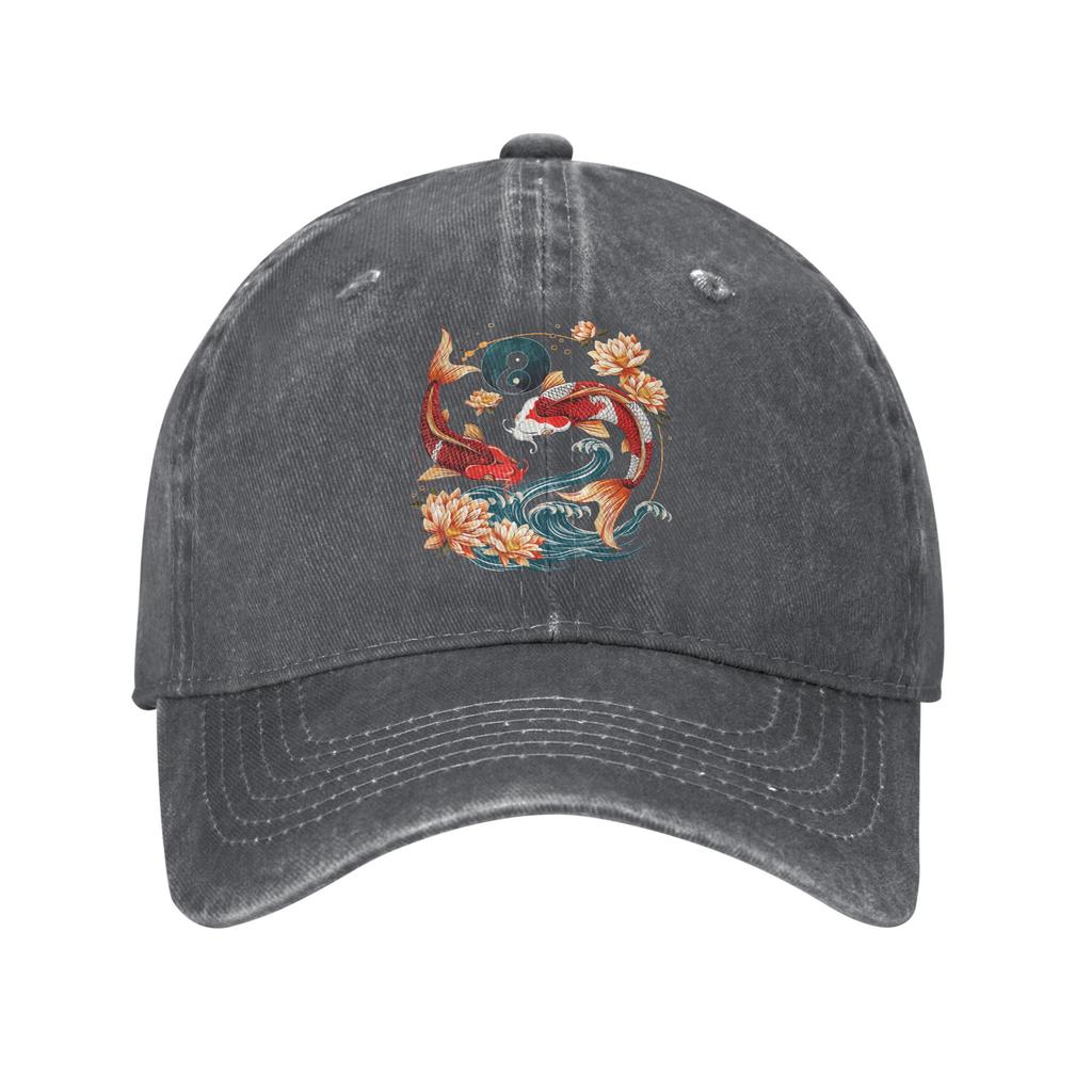Japanese Koi Fish Lotus Flowers Baseball Caps Vintage Distressed Cotton Sun Cap Unisex Outdoor Workouts Adjustable Fit Hats Cap
