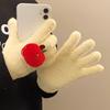 Cute Curly Dog Red Apple Gloves Plush Coral Fleece Cold-Proof Gloves Student Winter Warm Five-Finger Gloves Girl Christmas Gifts