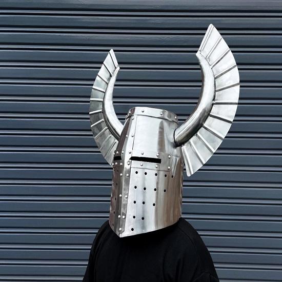 Medieval Crusader Knight Helmet with Grand Horned Crest  Handmade Steel Armor Helmet  LARP, Cosplay, Display  Knight Costume Helmet