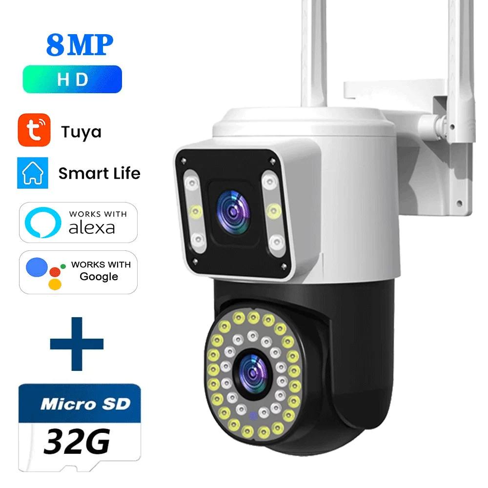 4K 8MP Wifi Surveillance Camera Tuya Dual Lens 10X Digital Zoom AI Human Detect Cam Wireless Outdoor Security PTZ IP Cameras