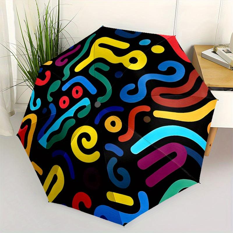 1pc Colorful Patterns Automatic Open/Close Umbrella, Umbrella with Cartoon Design, Portable Compact Umbrella for Men & Women, Good Holiday G