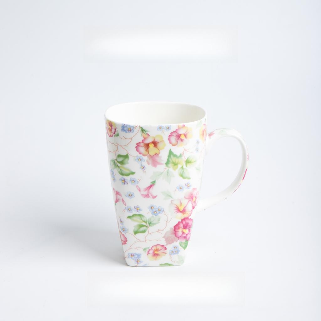 Bone China Floral Mug 610ml Large Capacity Tall Coffee Cup for Home Office Gift