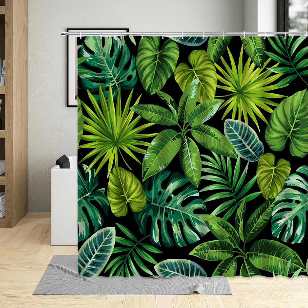 Tropical Plant Green leave Shower Curtain Banana Leaf Monstera Flower Scenery Bathroom Bath Curtains Decor Fabric With Hooks Set