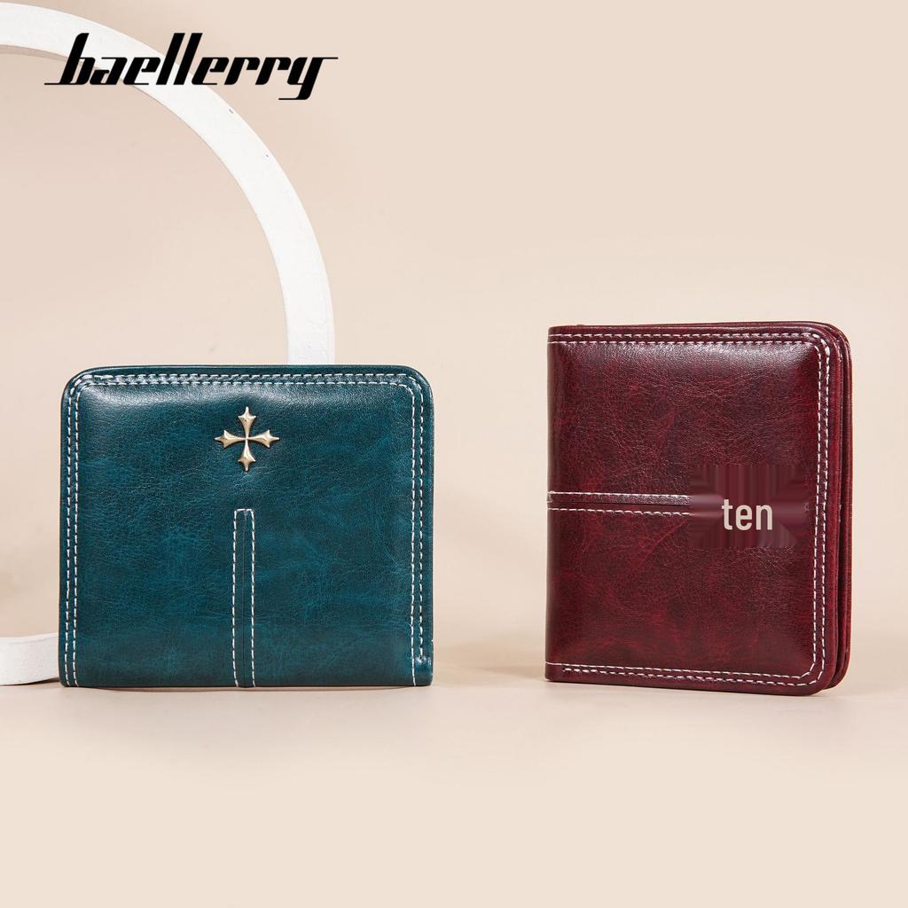 Baellerry Women's Fashion Short Wallet - Multi-Card Slot, Two-Fold, Zipper Coin Purse