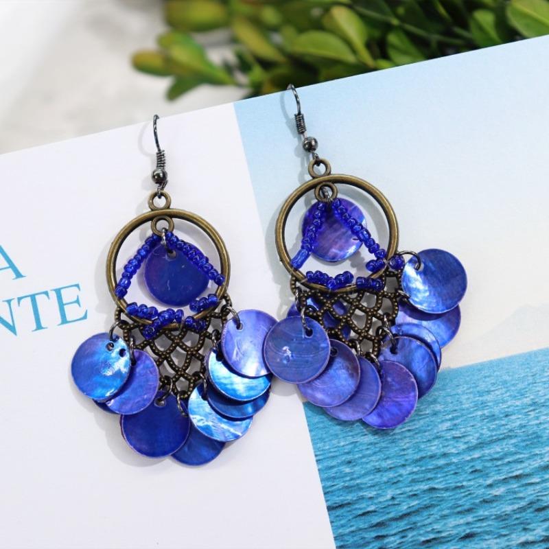 Bohemian Vintage Gorgeous Shell Earrings Long Tassel Versatile Vacation Femininity Court Earrings Ear Accessories