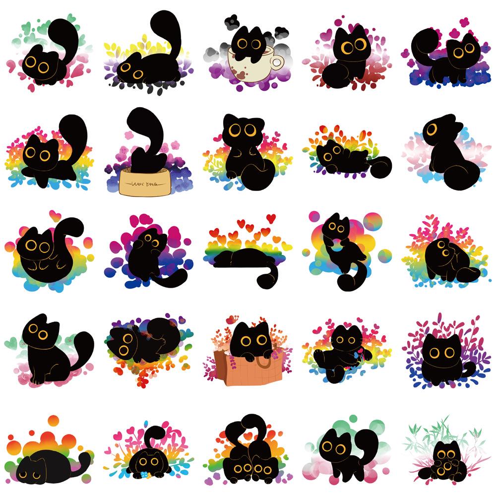 50pc Set: Pride Black Cat Cartoon Stickers for DIY Phone Case & Water Bottle Decor