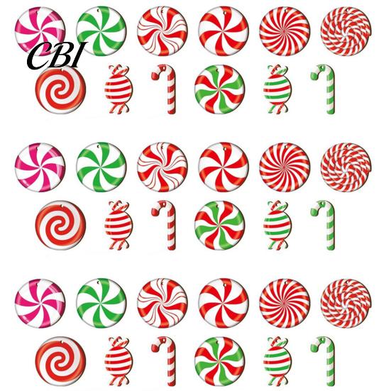 Christmas Photo Props 12/24/36Pcs Candy Cane Ornaments, Wooden Xmas Tree Decor with Red Green Rustic Striped Color, Holiday Hanging Decorations