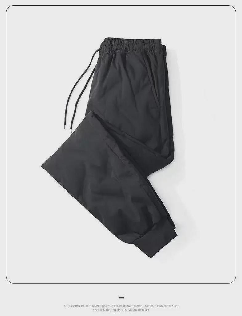 Men's Large White Windproof & Rainproof Cotton Pants – Warm Winter Casual Wear with Cuffs for Middle-Aged & Elderly