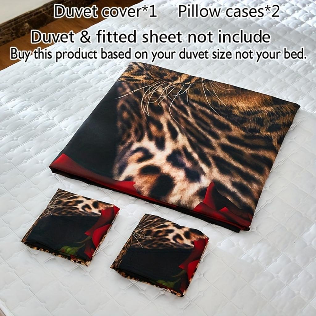 3pcs Tiger Leopard Rose 3D Print Bedding Set Cozy Comfortable Duvet Cover King Queen Twin Size Birthday Gift Bedroom Decoration