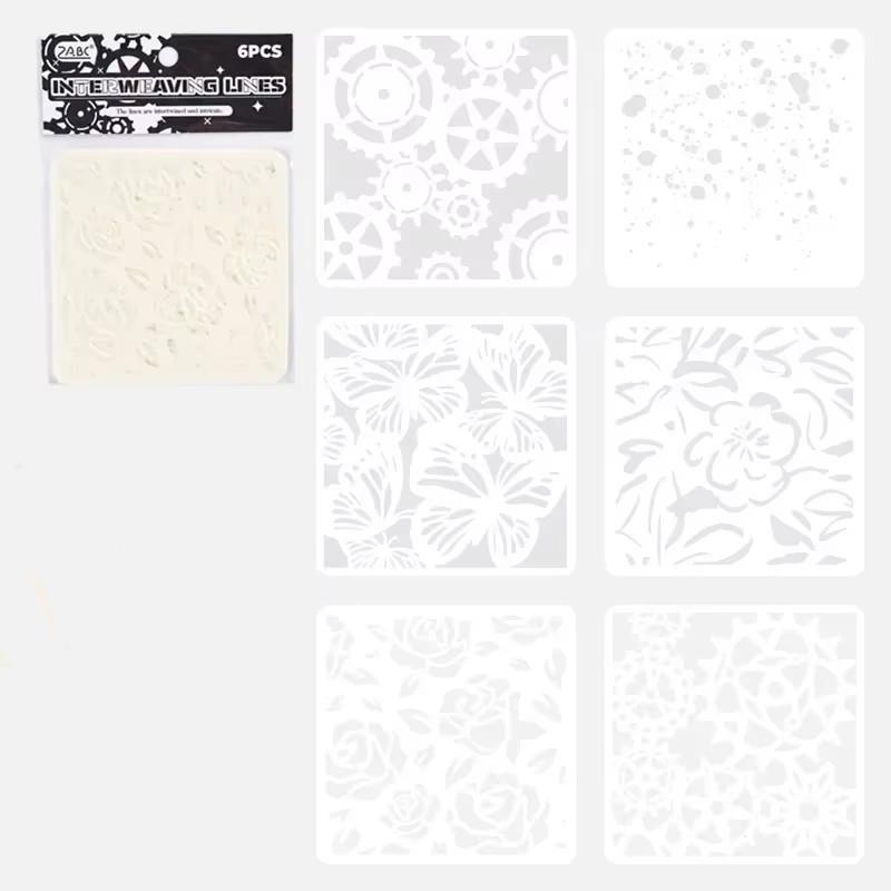 6 stk/sett Tekstursjablonger for maling Sjablonger for maling og dekor Wave Floral Butterfly sjablongmaler Studentrekvisita