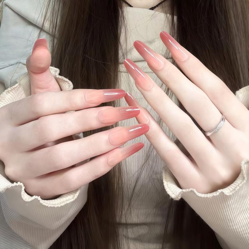 Handmade Rose Pink Nude Gradient Detachable Manicure Tips