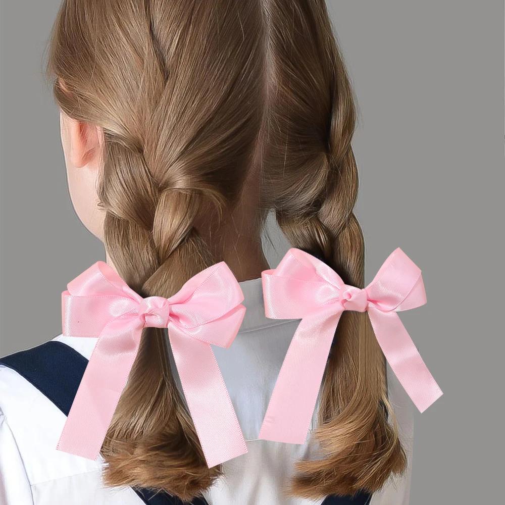 2pcs Cheer Up Bowknot Hair Clips for Girl Solid Color Ribbon Bows Hairpins Hairgripe Kids Boutique Hair Accessories
