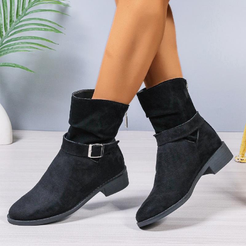 Neue kurze Stiefel für Damen, Stiefel mit rundem Kopf und grobem Absatz, große Martin-Stiefel für Damen