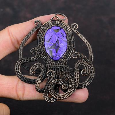 Kupfer Charoit Edelstein Anhänger Kupferdraht gewickelter Anhänger Kraken Anhänger Kupferschmuck Handgefertigter Anhänger Draht gewickelter Schmuck Zum Geschenk