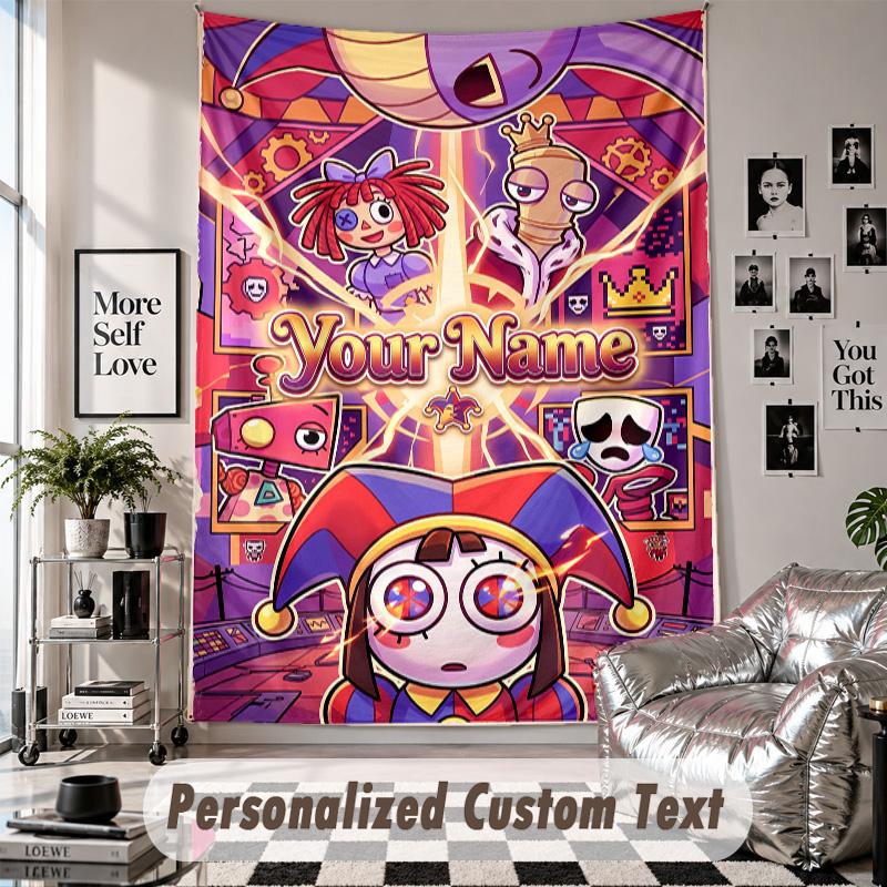 Wall Hanging Tapestry With Custom Name & Text, The Amazing Digital Circus Decorative Tapestry For Bedroom