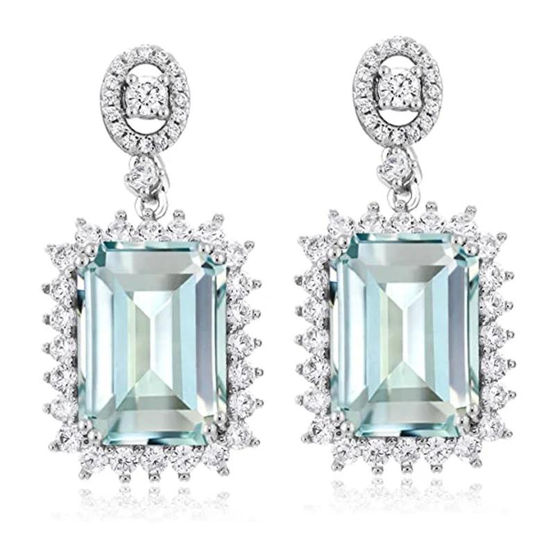 New Aesthetic Light Blue Cubic Zircon Dangle Earrings Women Engagement Wedding Luxury Accessories Fashion Design Ear Jewelry