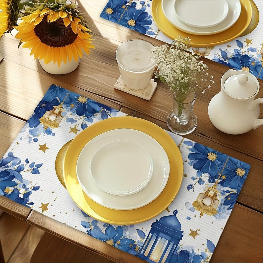 Ramadan Kareen Star Moon Lantern Linen Placemats Table Decor Reusable Eid Mubarak Kitchen Dining Table Mat Ramadan Decorations