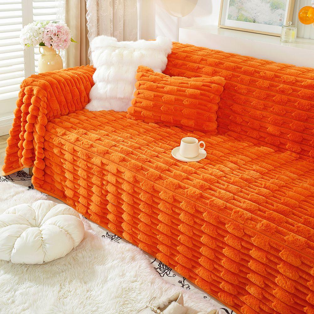 Simple New Rabbit Fur Sofa Towel Solid Color Thick Winter Anti Slip Cover Cloth Plush Couch Covers Sofa 3 Seater Armrest Blanket