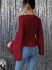 2025 Autumn Elegant Cross-Neck Long-Sleeve Pleated Top with Split Flare Sleeves.