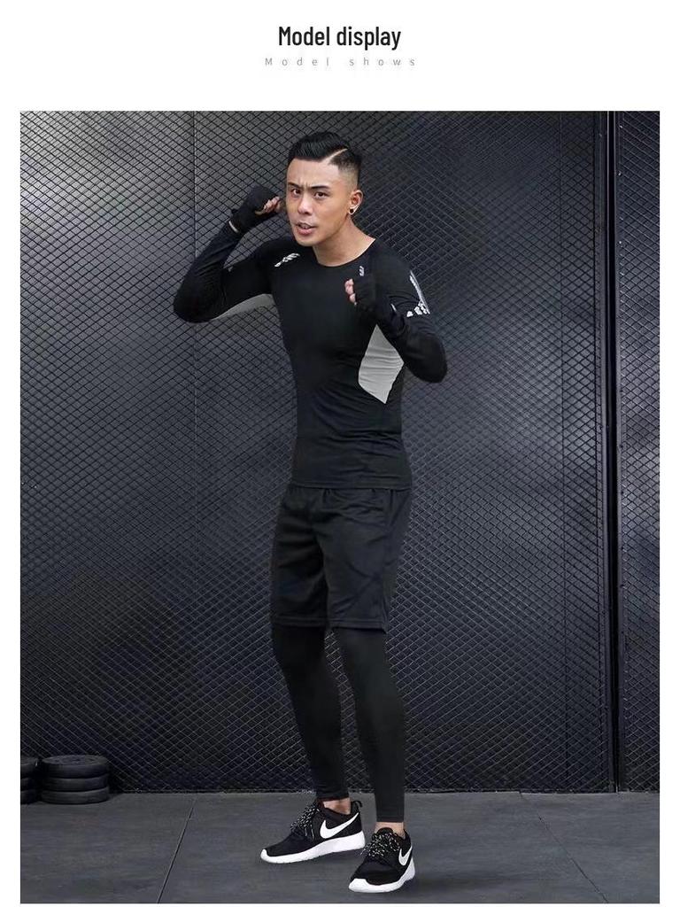 Men's Long-Sleeve Winter Fitness Suit with Quick-Dry Running Tights